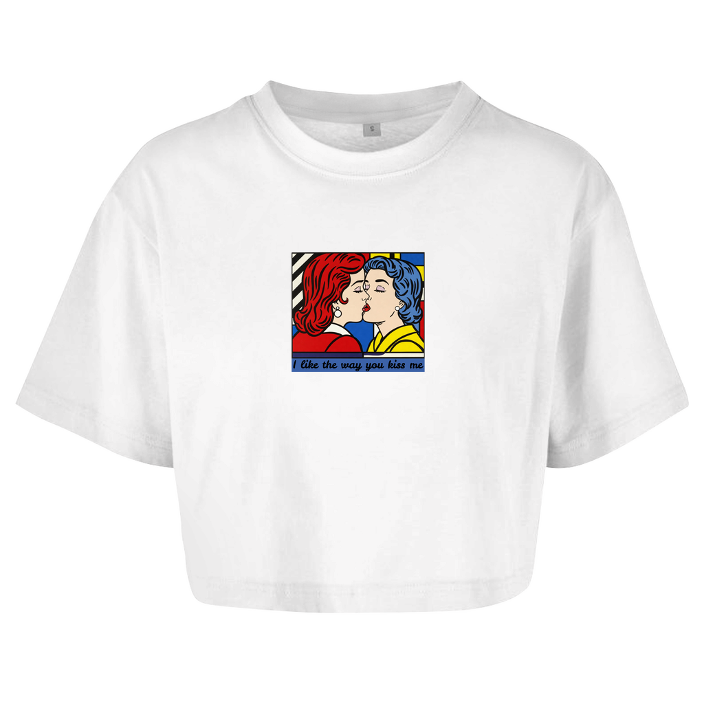 Oversize Crop Top mit Kuss Print im Stil von Roy Lichtenstein