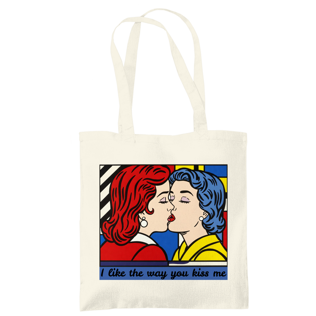 Jutebeutel mit Kuss Print im Stil von Roy Lichtenstein