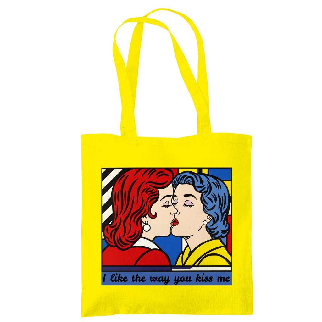 Jutebeutel mit Kuss Print im Stil von Roy Lichtenstein