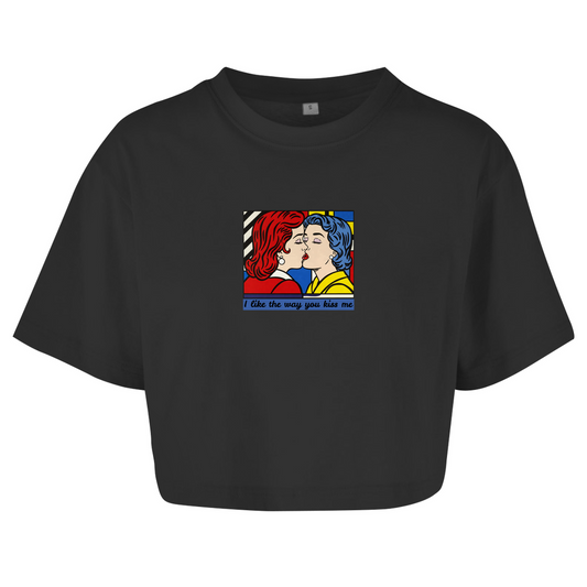 Oversize Crop Top mit Kuss Print im Stil von Roy Lichtenstein