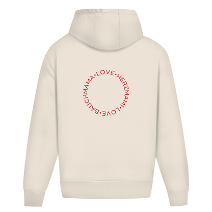Oversize Hoodie ohne Kordel mit "Bauchmama-Herzmami" Print
