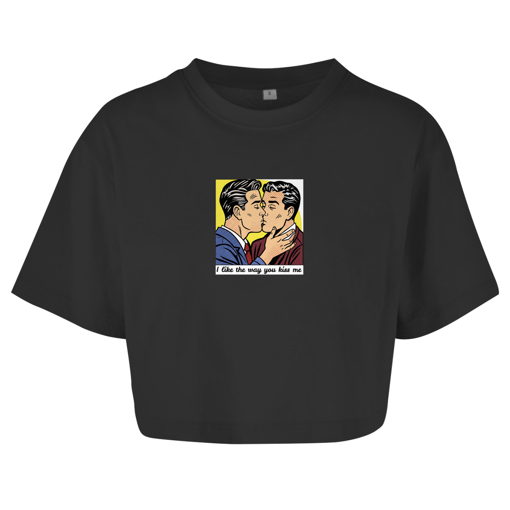 Oversize Crop Top mit Kuss Print im Stil von Roy Lichtenstein