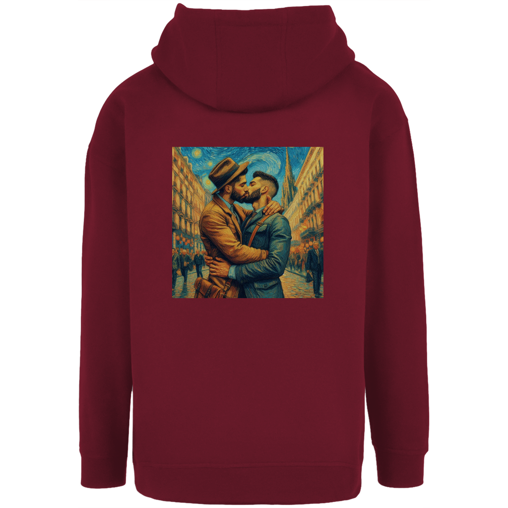 Oversize Hoodie mit Kordel und Kuss Print im Stil von Van Gogh