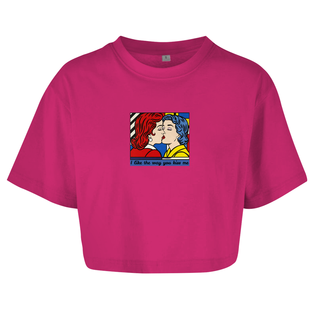 Oversize Crop Top mit Kuss Print im Stil von Roy Lichtenstein