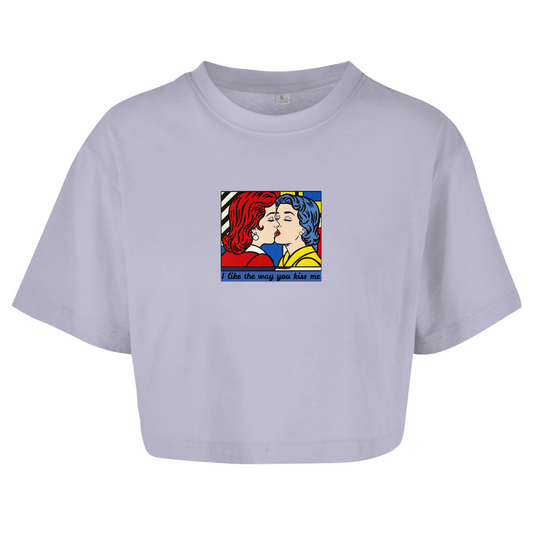 Oversize Crop Top mit Kuss Print im Stil von Roy Lichtenstein