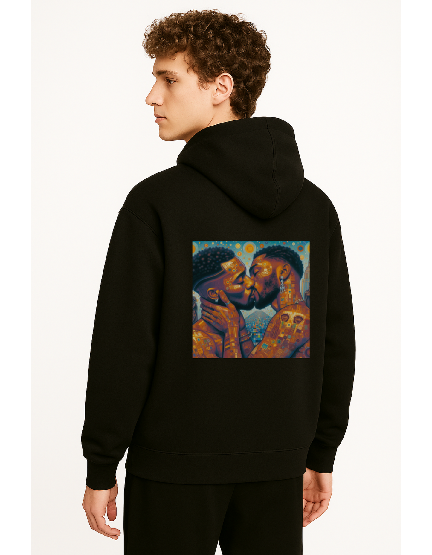 Oversize Hoodie mit Kordel und Kuss Print im Stil von Gustav Klimt