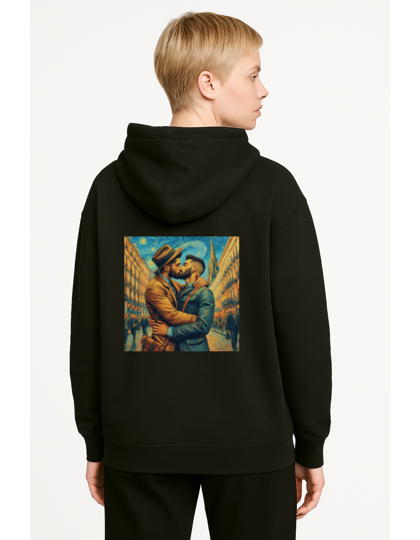 Oversize Hoodie mit Kordel und Kuss Print im Stil von Van Gogh