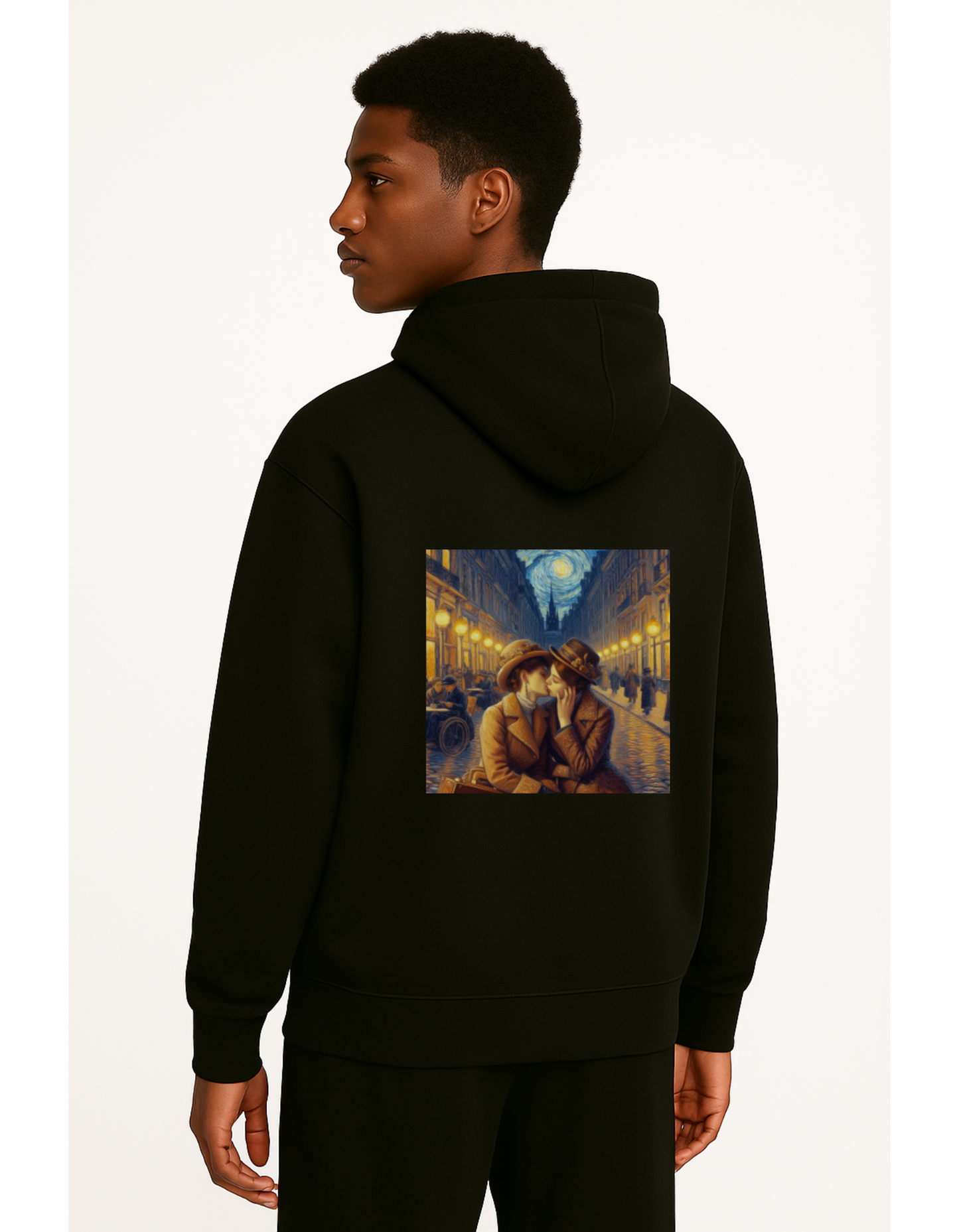 Oversize Hoodie mit Kordel und Kuss Print im Stil von Van Gogh