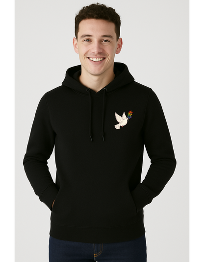Hoodie mit Kordel und Print "Friedenstaube Pride Edition"