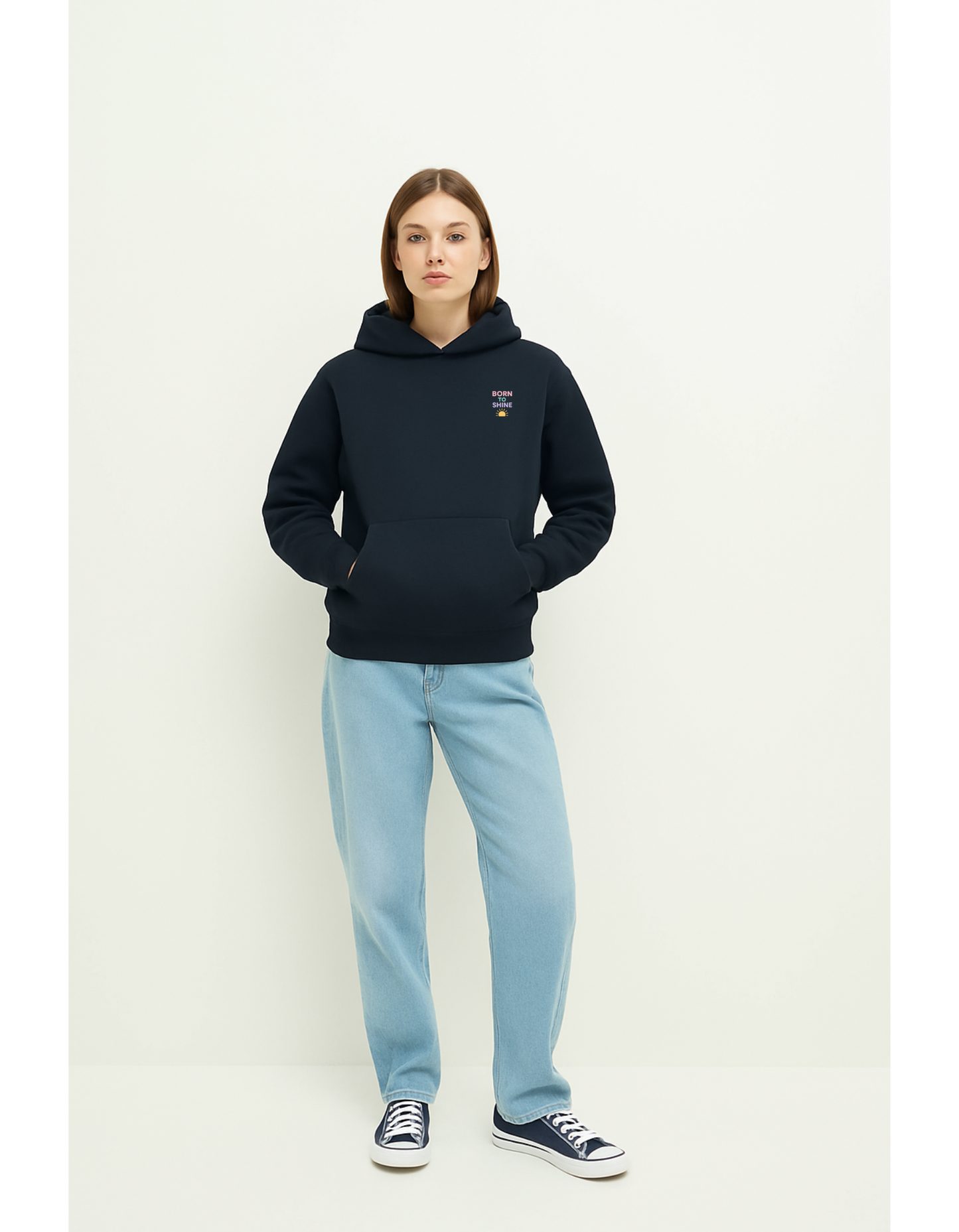 Oversize Hoodie ohne Kordel mit "Born to Shine"