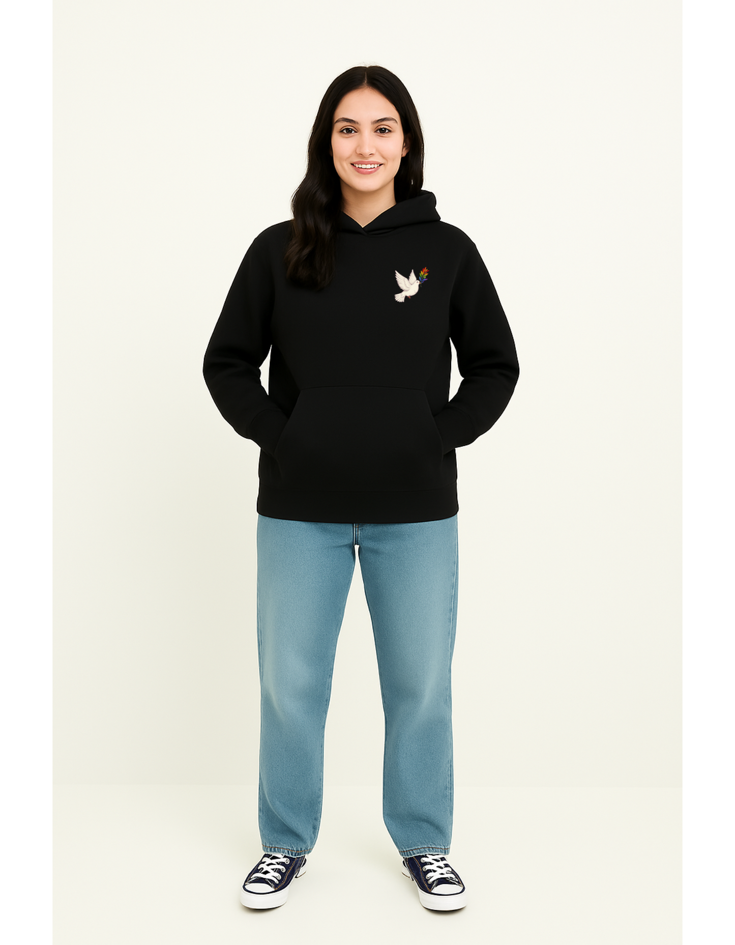 Oversize Hoodie ohne Kordel mit "Friedenstaube Pride Edition"