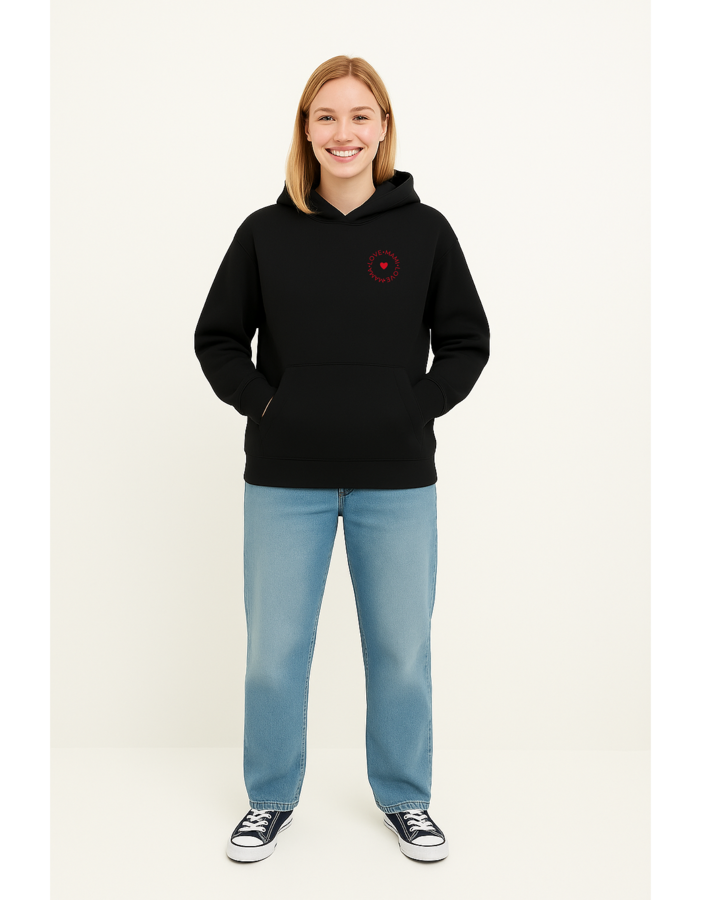 Oversize Hoodie ohne Kordel mit "Love Mama Love Mami"
