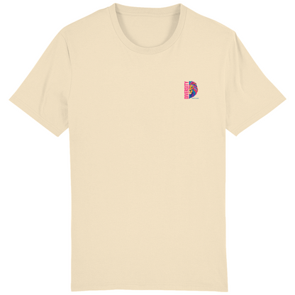 T-Shirt mit Aufdruck DIVERSITY und Bild LION in knalligen Farben  vorne