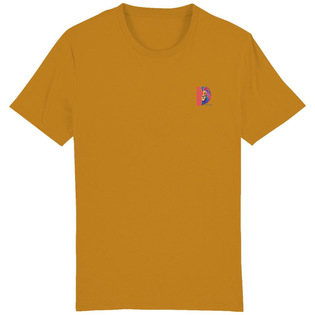 T-Shirt mit Aufdruck DIVERSITY und Bild LION in knalligen Farben 
