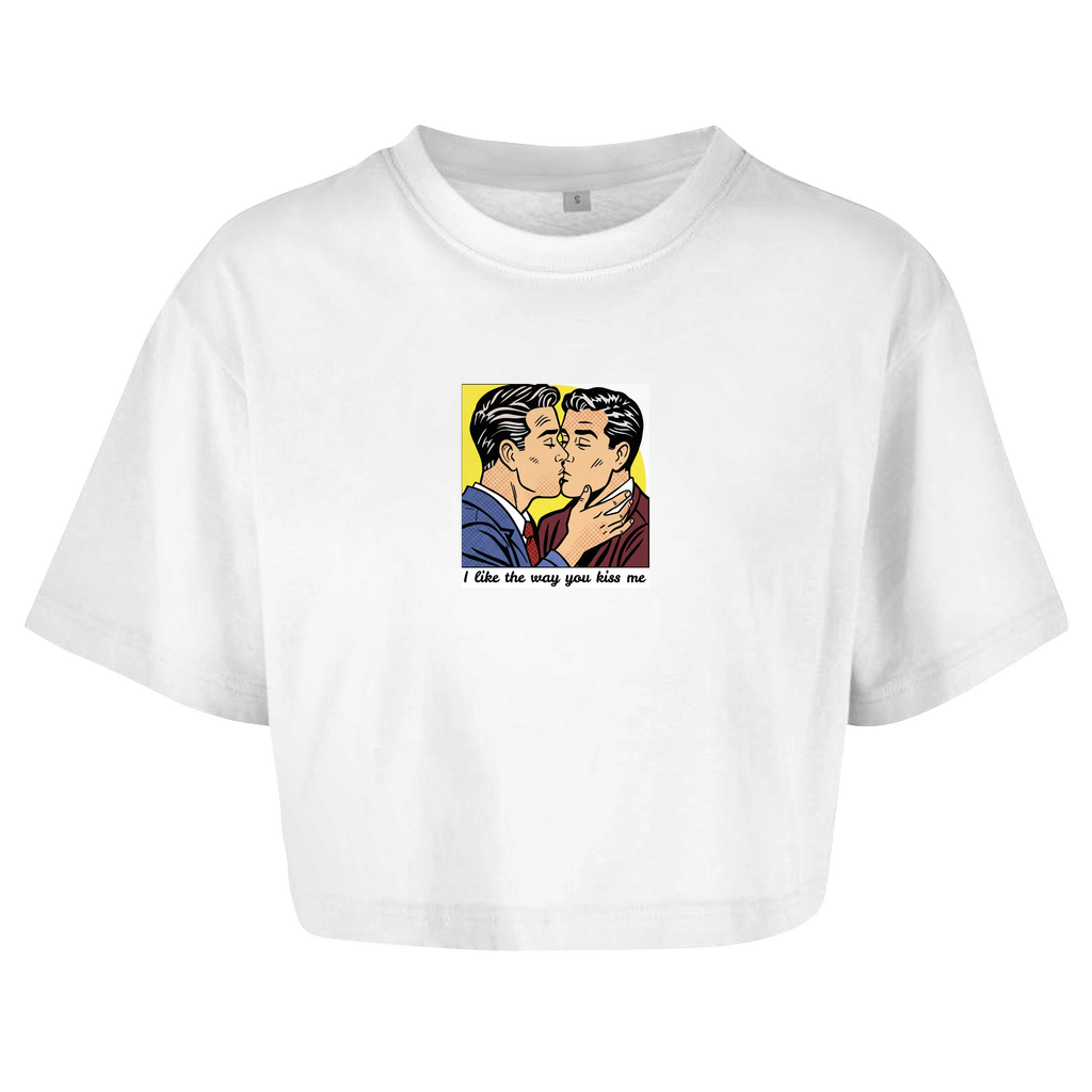 Oversize Crop Top mit Kuss Print im Stil von Roy Lichtenstein