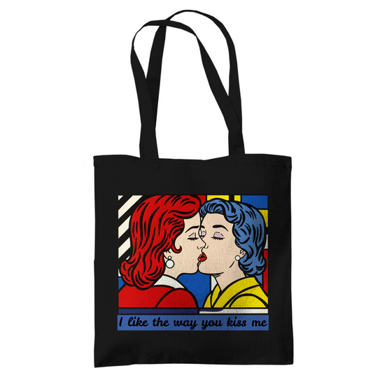 Jutebeutel mit Kuss Print im Stil von Roy Lichtenstein