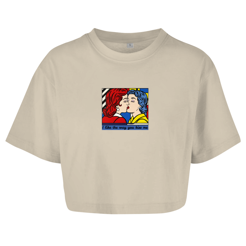 Oversize Crop Top mit Kuss Print im Stil von Roy Lichtenstein