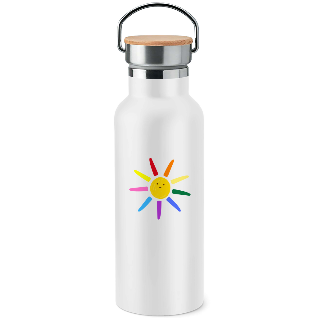 Edelstahl-Trinkflasche mit Bambusdeckel "Sunny Day"
