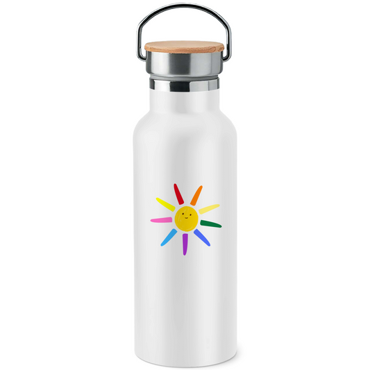 Edelstahl-Trinkflasche mit Bambusdeckel "Sunny Day"