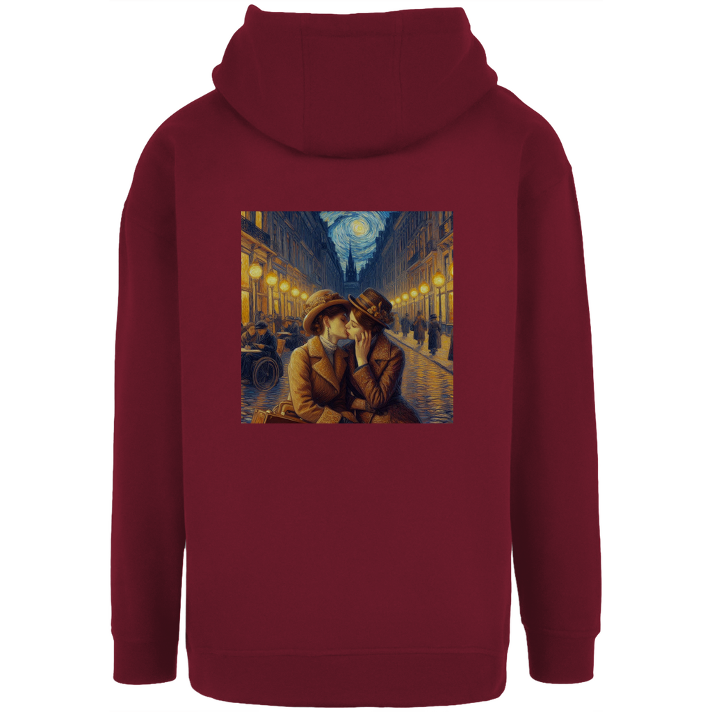 Oversize Hoodie mit Kordel und Kuss Print im Stil von Van Gogh
