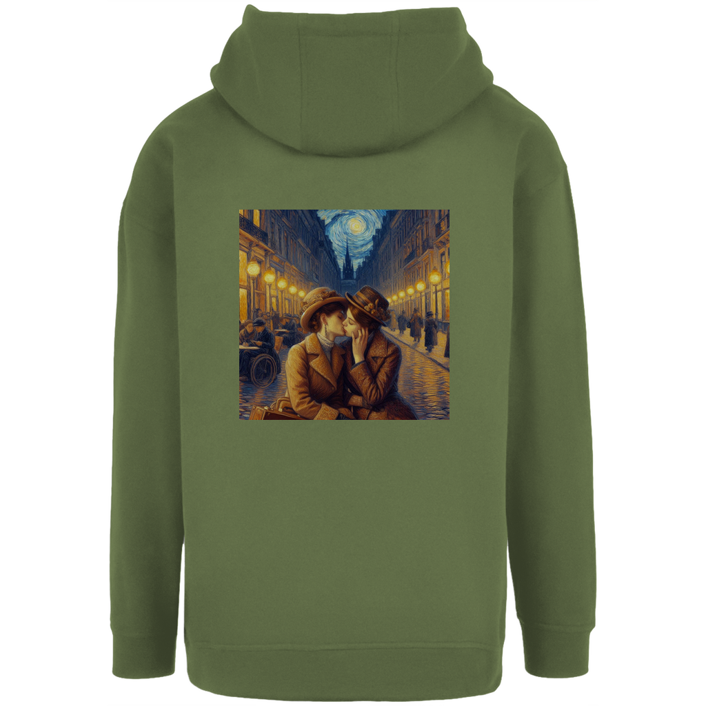 Oversize Hoodie mit Kordel und Kuss Print im Stil von Van Gogh
